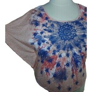 NWT BEVERLY DRIVE Womens 1X Hippie Linen-Blend Boho Poncho Bling Top Multicolor